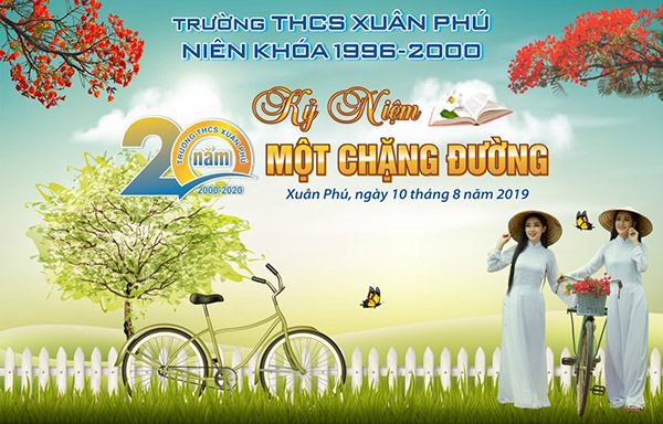 Mẫu background họp mặt kỷ ni&ecirc;m 20 năm một chặng đường