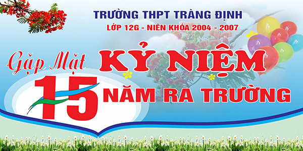 Mẫu backdrop kỷ niệm 15 năm ng&agrave;y ra trường