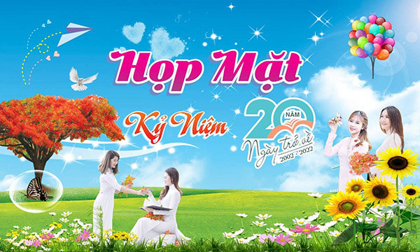 Mẫu backdrop họp mặt 20 năm kỷ niệm ng&agrave;y ra trường đẹp