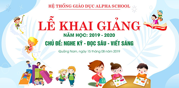 Mẫu backdrop lễ khai giảng cho trung t&acirc;m