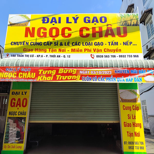 Mẫu biển quảng c&aacute;o đại l&yacute; gạo Ngọc Ch&acirc;u