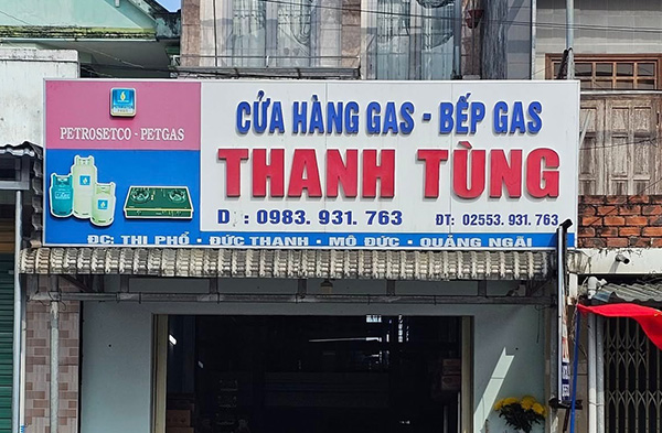 Mẫu biển quảng c&aacute;o cửa h&agrave;ng gas - bếp gas Thanh T&ugrave;ng