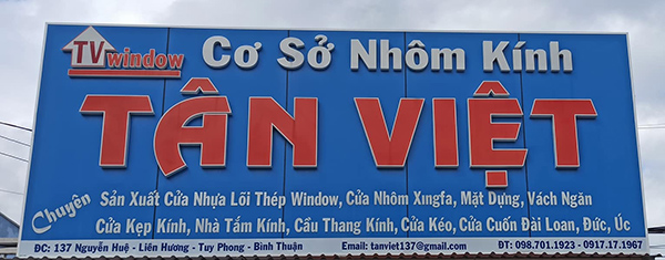 Mẫu bảng hiệu cơ sở nh&ocirc;m k&iacute;nh T&acirc;n Việt