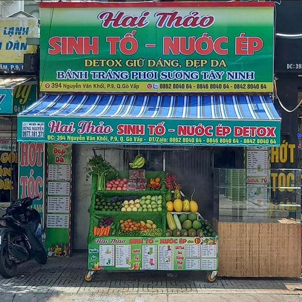 Mẫu bảng hiệu sinh tố nước &eacute;p Hai Thảo