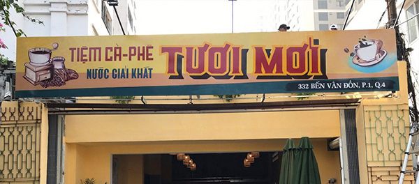 Mẫu bảng hiệu ng&agrave;y xưa tiệm c&agrave; ph&ecirc; Tươi Mới