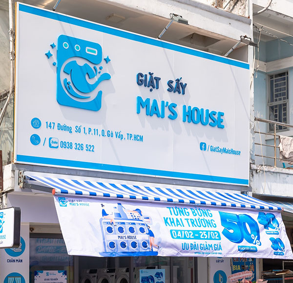 Mẫu biển hiệu tiệm giặt ủi Mai House