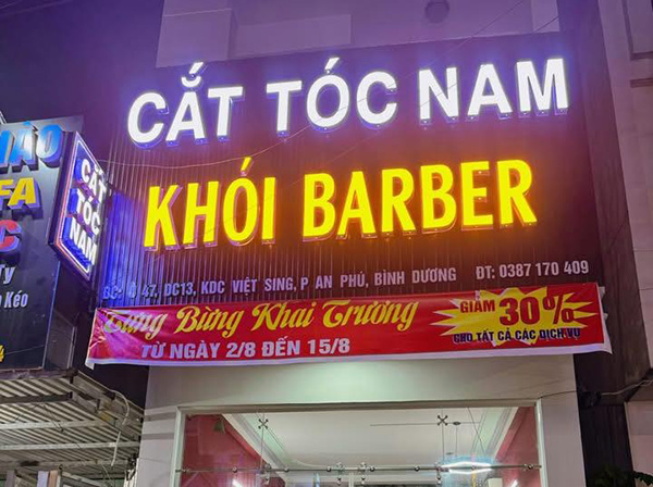Bảng hiệu cắt t&oacute;c nam đẹp Kh&oacute;i Barber