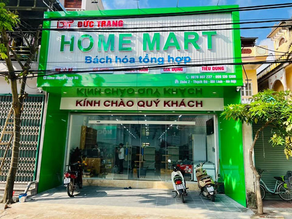Mẫu bảng hiệu cửa h&agrave;ng tiện lợi Home Mart