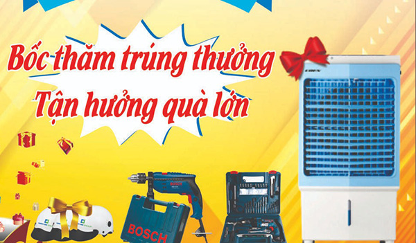 Mẫu backdrop bốc thăm tr&uacute;ng thưởng thiết kế đơn giản