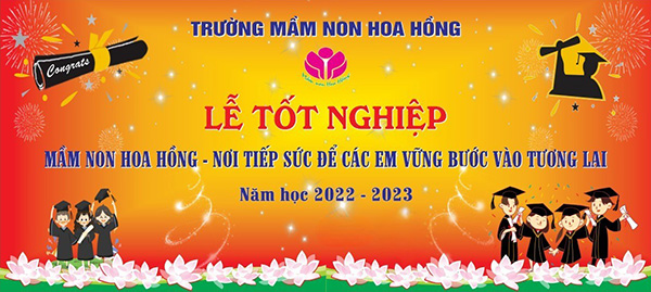 Mẫu backdrop lễ backdrop trường mầm non Hoa Hồng