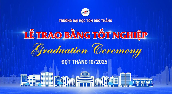 Mẫu backdrop lễ trao bằng tốt nghiệp đại học T&ocirc;n Đức Thắng