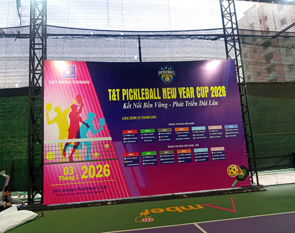 Mẫu backdrop pickleball bạt in kỹ thuật số sắc n&eacute;t