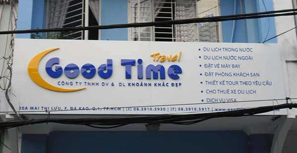 Mẫu bảng hiệu c&ocirc;ng tu du lịch Good Time Travel
