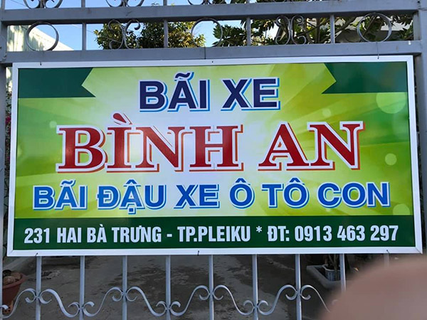 Mẫu bảng hiệu b&atilde;i xe B&igrave;nh An
