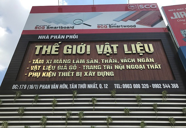 Mẫu bảng hiệu nh&agrave; ph&acirc;n phối vật liệu x&acirc;y dựng bằng chữ Inox