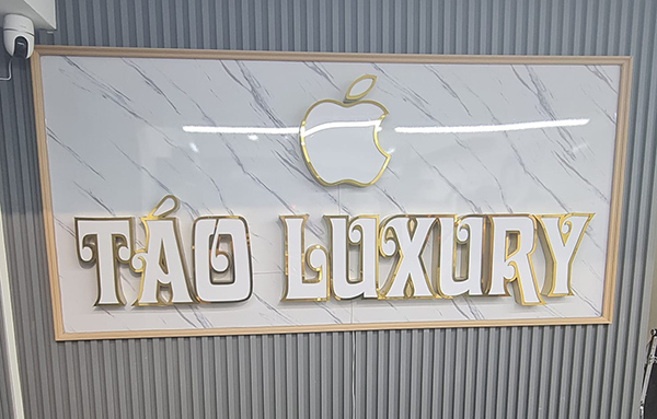 Thi c&ocirc;ng v&aacute;ch logo c&ocirc;ng ty bằng chữ Mica viền Inox