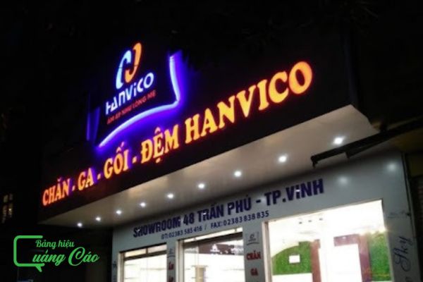 Bảng hiệu chăn ga gối đệm đèn LED Hanvico