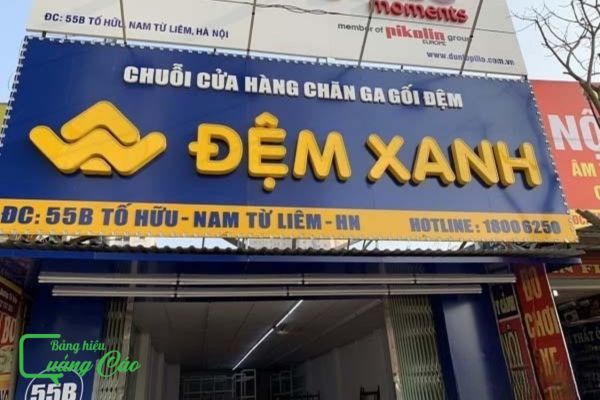 Mẫu bảng hiệu chăn ga gối đệm trẻ trung Đệm Xanh