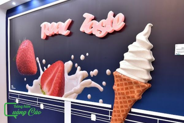 Bảng hiệu kem tươi alu chữ nổi mica Real Teste