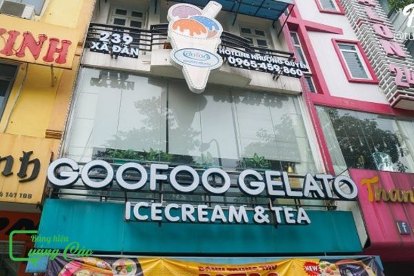 Bảng hiệu kem tươi alu chữ nổi mica GooFoo Gelato