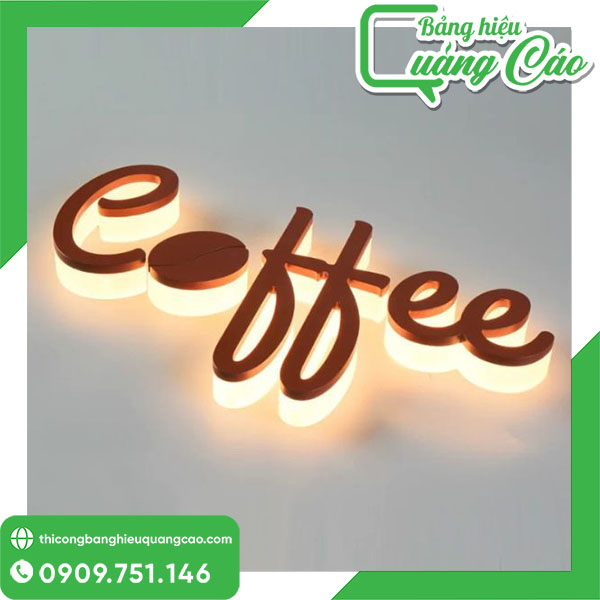 Chữ nổi mica đèn LED sáng hắt chân Coffee