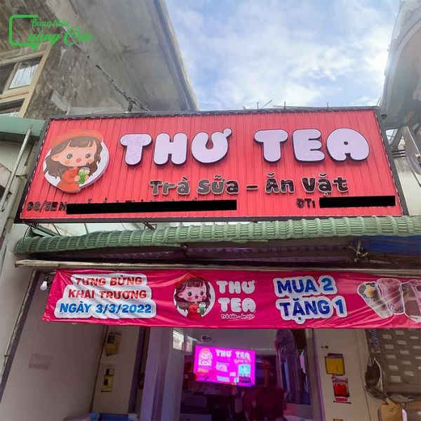 Bảng hiệu ăn vặt Thư Tea