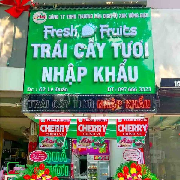 Bảng hiệu bán trái cây nhập khẩu Fresh Fruits