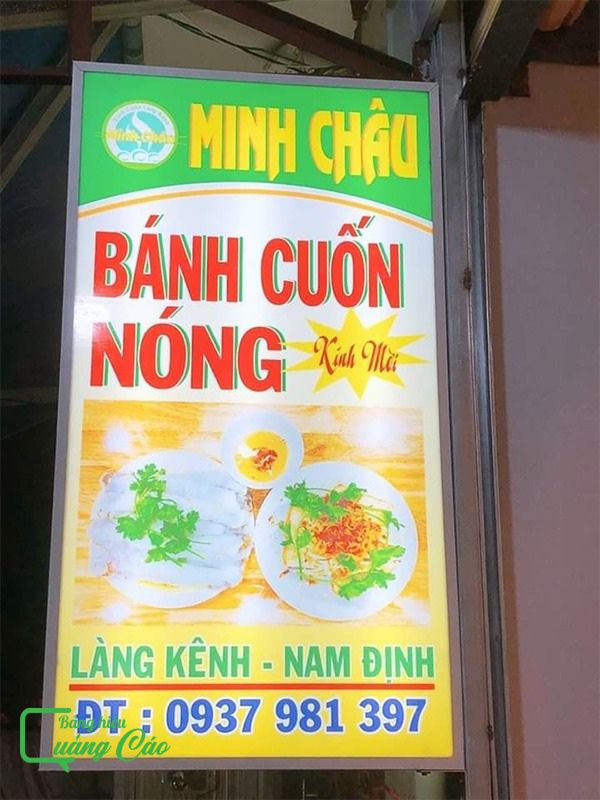 Bảng hiệu bánh cuốn nóng hộp đèn Minh Châu