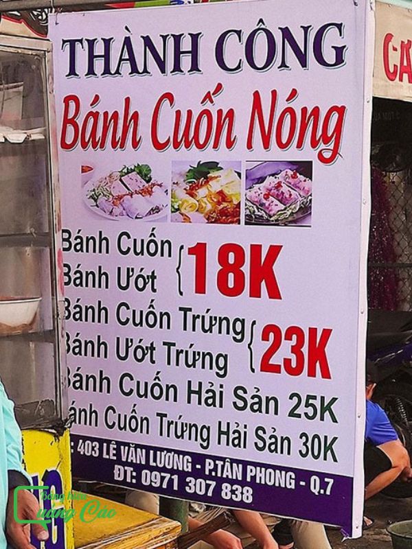 Bảng hiệu bánh cuốn nóng Thành Công