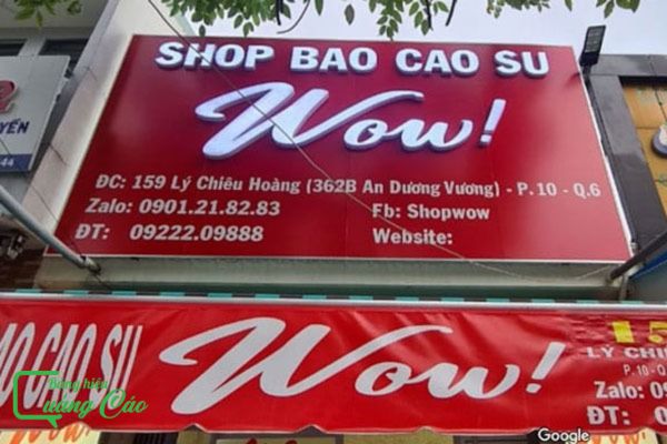 Bảng hiệu bao cao su shop Wow