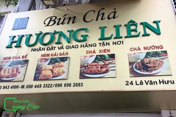 Bảng hiệu bún chả Hà Nội Hương Liên