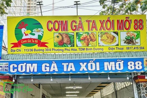 Bảng hiệu cơm gà xối mỡ 88