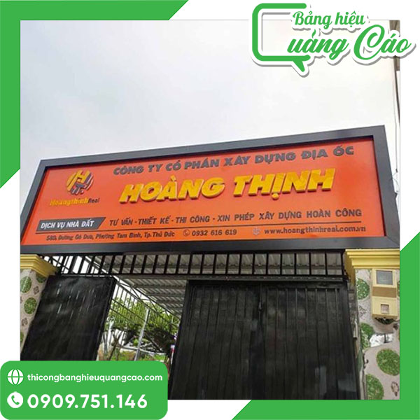 Bảng hiệu công ty xây dựng hiện đại Hoàng Thịnh