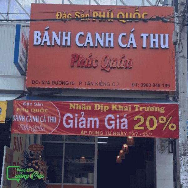 Bảng hiệu quán bánh canh cá Thu chữ nổi mica