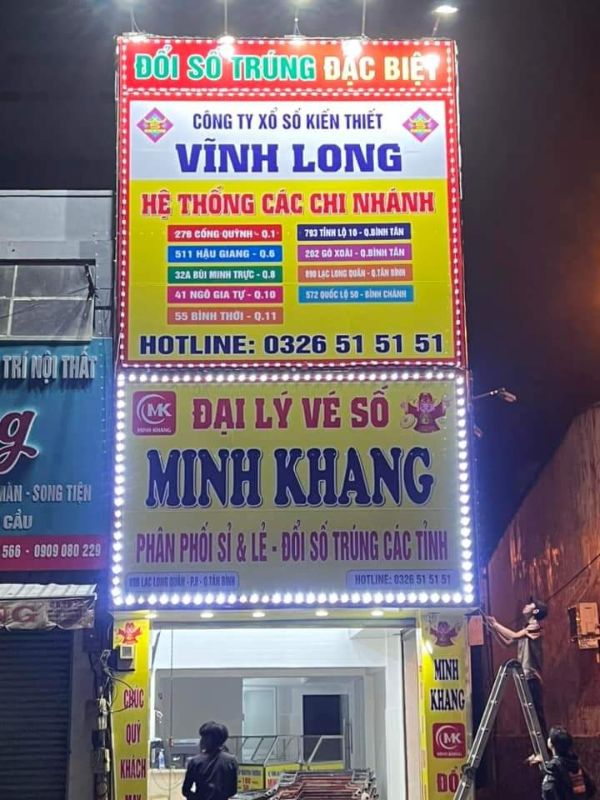 Thi công, thiết kế bảng hiệu đại ly vé số Minh Khang