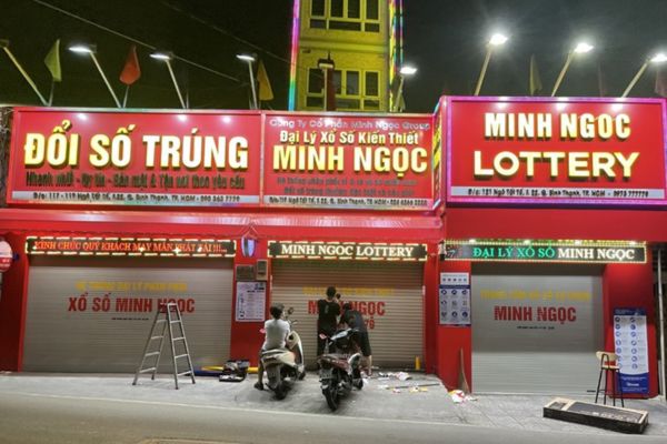 Thi công bảng hiệu đại lý vé số Lottery Minh Ngọc