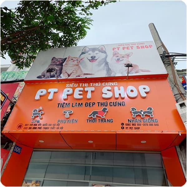 Làm bảng hiệu pet shop thú cưng BT Pet Shop