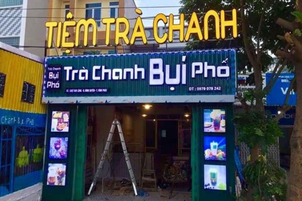 Bảng hiệu trà chanh chữ nổi đèn LED Bụi Phố