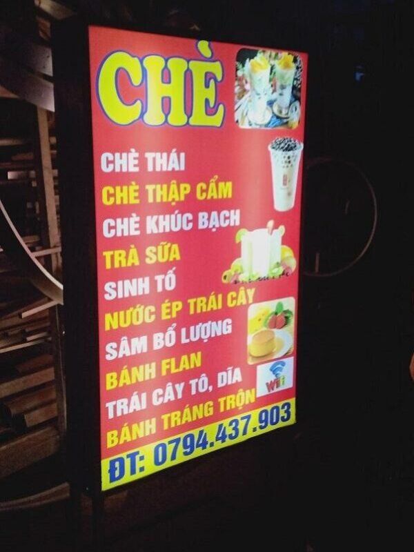 Thi công biển hộp đèn bạt Hiflex quán chè