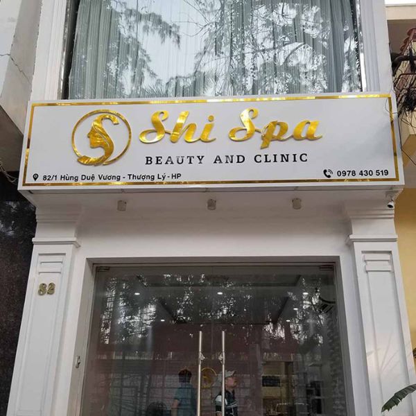 Bảng hiệu chữ nổi alu gương vàng Shi Spa