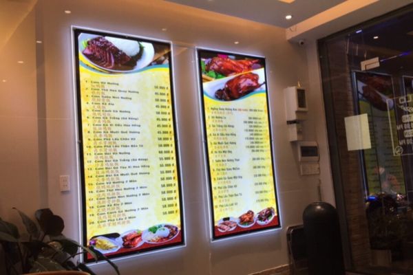 Biển hộp đèn LED menu quán ăn siêu mỏng