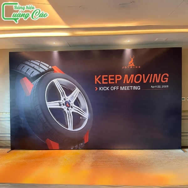 Mẫu backdrop giới thiệu sản phẩm của thương hiệu JOYRIDE tại quận 4
