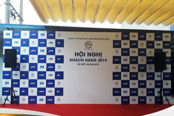 Backdrop hội nghị khách hàng thu hút, hiện đại