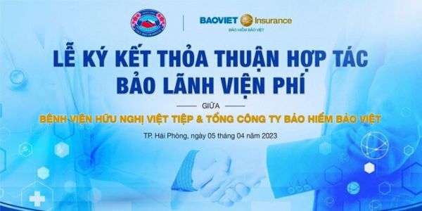 Backdrop lễ ký kết thỏa thuận bảo lãnh viện phí