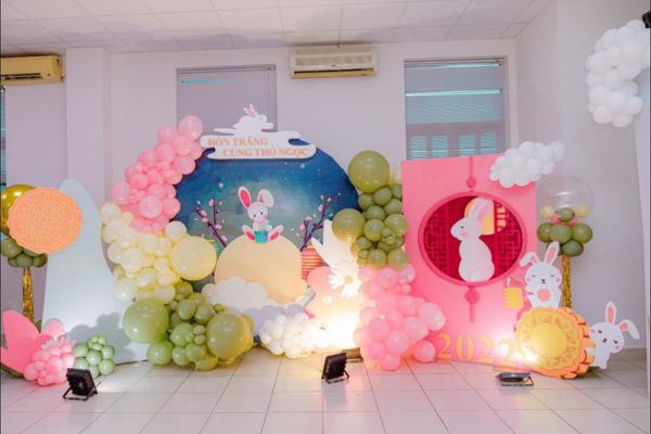 Backdrop Trung Thu đón trăng cùng thỏ ngọc