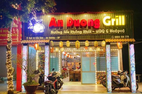 Bảng hiệu quán lẩu nướng An Dương Drill