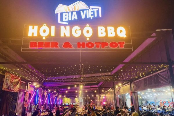 Bảng hiệu lẩu nướng Hội Ngộ BBQ chữ nổi LED
