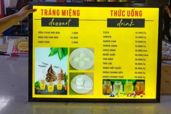 Bảng menu đèn LED tiệm ăn vặt