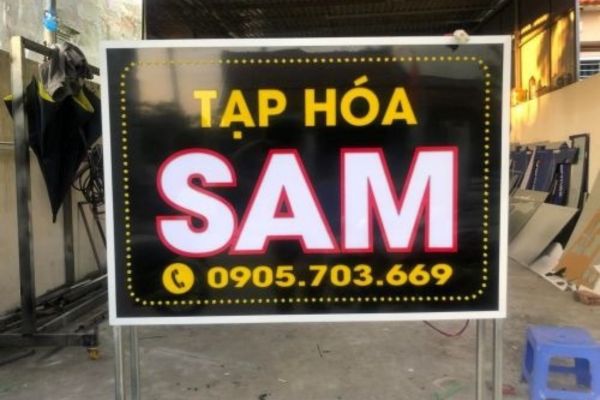 Biển hộp đèn alu âm bảng cửa hàng tạp hóa Sam