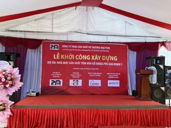 Thi công backdrop lễ khởi công dự án xây dựng